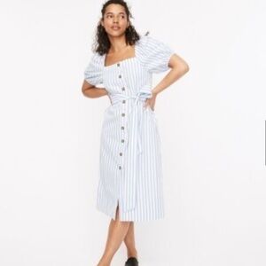 J. Crew Cottage Blue White Striped Puff Sleeve Dress